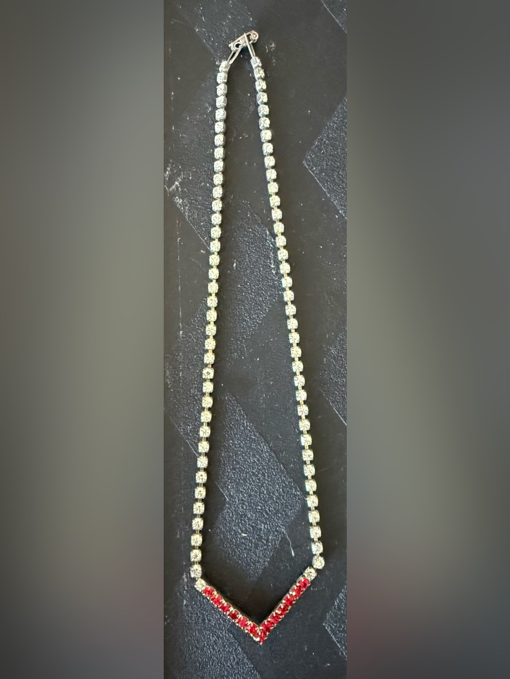 Red Accent Crystal V-Point Tennis Necklace - Women Jewelry